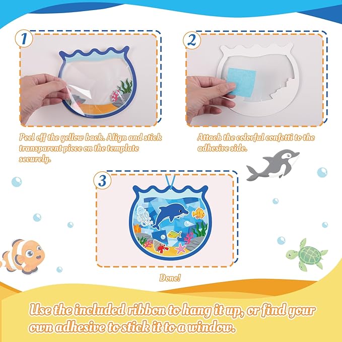 36PCS Summer Activities Crafts Bulk: Sea Animal Ocean Scene Paper Suncatchers, Under the Sea Party Fish Stickers DIY Kit School Classroom Decorations, Window Stained Glass Effect Art Supplies