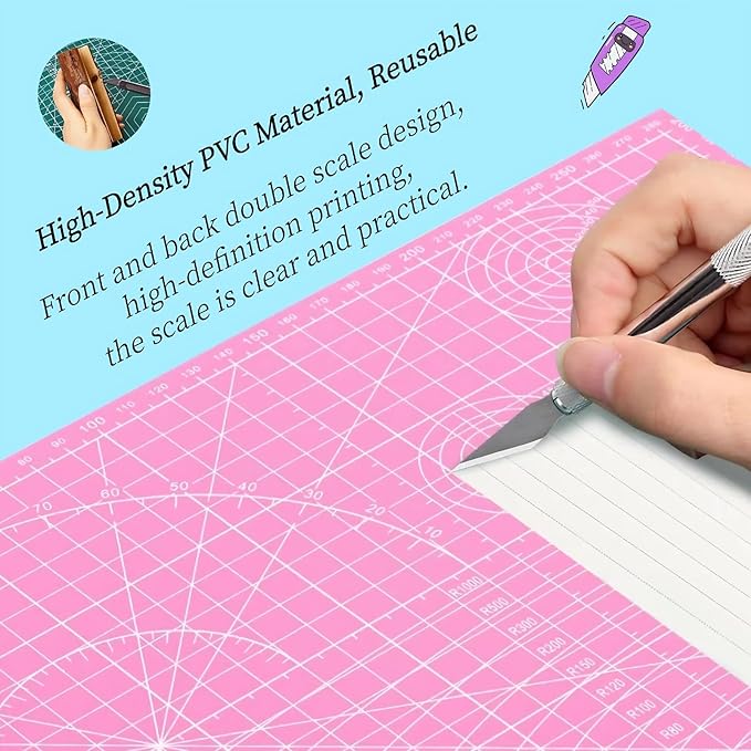 A5 Self-Healing Cutting Pads, Small Cutting Mat, Professional Double Sided Durable Cutting Mat, Great for Hop Scrapbooking, Quilting, Fabric, Sewing Craft Projects (Pink, A5)