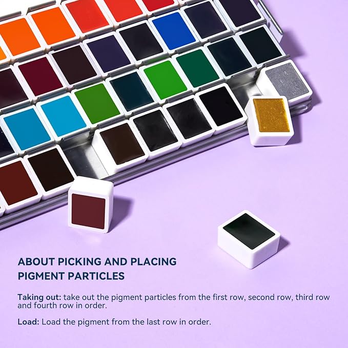 MeiLiang Watercolor Paint Set 52 Colors in Half Pans with Drawing Pencil, Paint Brushes, 5 Watercolor Paper, Sponge, Black Drawing Pens, Art Supplies for Adults Travel Watercolor & Purple Box