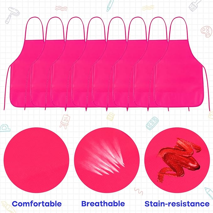 PLULON 15 Pcs Kids Painting Aprons, Kids Apron for Painting Rose Red Aprons Art Apron Smocks Bulk for Art Activity Craft Home Kitchen Classroom Party Supplies