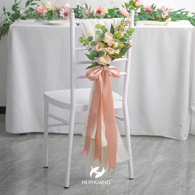 HUIHUANG Rose Gold Pink Ribbon for Wedding, 2" Double Face Misty Rose Satin Ribbon for Flower Bouquet, Dress Chair Sashes, Invitations Card, Gift Wrapping, Bows, Crafts, Holiday Decor -25 Yards/Roll