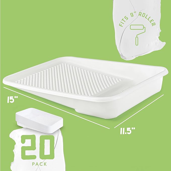 Paint Tray Liners, 1-Qt. Paint Capacity, Overlapping Edges, Fits 9” Metal Paint Trays, Dotted Ramp for Easy Rolling, (20)
