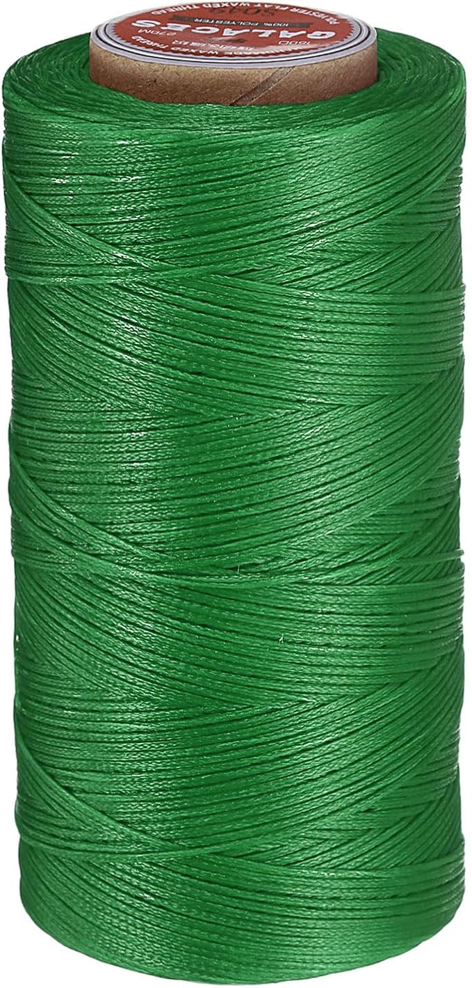 uxcell Flat Leather Sewing Waxed Thread, 270m / 295 Yards Polyester Wax String, 150D Wax Stitching Cord for Leather Crafts, Bookbinding, Bracelets Braided, Dark Green