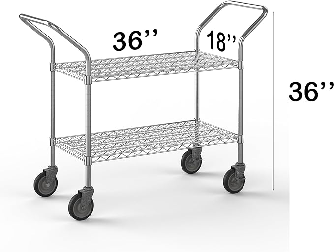 18" W x 36" L x 36" H Chrome Heavy Duty Utility Cart | 2-Tier | NSF Commercial Storage Rack Mobile Unit | Storage and Mobility Solution for Your Business