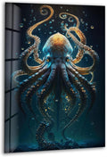 My Photostation.com 40WX60H'' Underwater Blue Octopus Glass Wall Art Tempered Glass Printing Wall Decor Large Wall Art Wall Hangings
