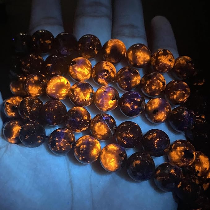 8MM 90pcs Natural Flame Yooperlite Stone Energy Beads Round Loose Beads for Jewelry Making DIY Bracelet Necklace 2 Strands 32"