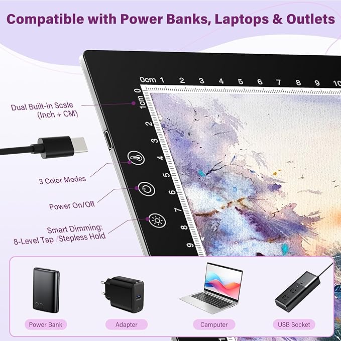ZEXALIGHT A3 Light Box for Tracing, Light Pad for Diamond Painting with 8 Levels/Stepless Dimming Brightness and 3 Color Modes, Ultra-Thin Copy Board Light Table for Artists Tracing Drawing (Purple)