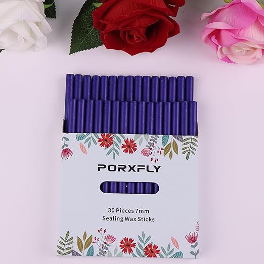 30 Pieces 7mm Sealing Wax Sticks for Glue Gun,PORXFLY Mini Wax Seal Sticks Great for Seals Stamp,Cards Envelopes,Wedding Invitations,Gift Wrapping,Wine Packages (Cerulean Blue)