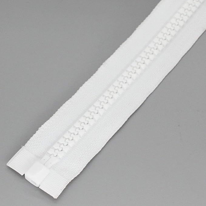 Leekayer 1PCS #10 96 Inch Heavy Duty Zipper for Sewing Separating Large Plastic Zippers White Tape with Double Pull Tab Slider, Sleeping Bag, Boat, Canvas, Cover, Trampoline, Dog Bed,Tent zipper 243cm