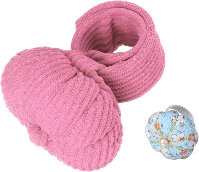 HARFINGTON Wrist Pin Cushions, Sewing Needle Pin Cushion Adjustable Strap with Elastic Strap Finger Ring Pincushions Fit All Wrist Sizes for Sewing Quilting Needlework DIY Crafts, Pink/Blue