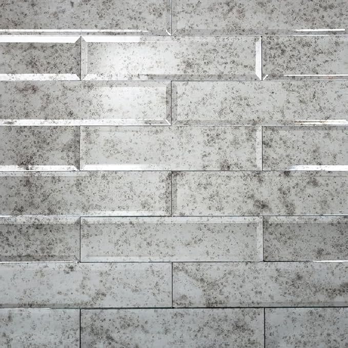 Antique Mirror Beveled Glass Subway Tile 3x12 Inch - 1 Sample Tile - Luxurious Bathroom & Kitchen Backsplash - Antique Mirrored Wall Tiles - Home Improvement - NOT Peel & Stick Backsplash