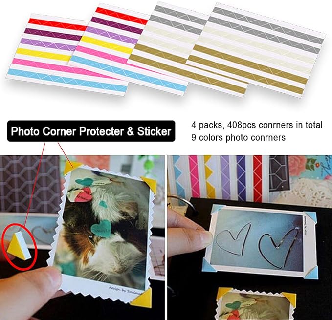 Photo Album DIY Scrapbook, 10x10 inch 50 Pages Vintage Leather Cover Three-Ring Binder Picture Booth Albums + 9 Colors 408pcs Self Adhesive Photos Corners for Memory Keep (Family Tree, Cyan)