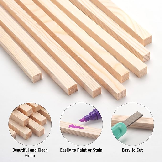 Square Wooden Dowels, Wood Dowel Rods 5/16" x 15", 30 PCS Square Wooden Sticks for Crafts, Wood Strips for Crafting, Unfinished Hardwood Sticks for Woodworking, Model Making, Home Decor