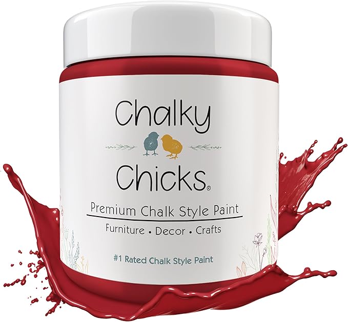 Chalky Chicks All-in-One Chalk Paint for Furniture or Cabinet - 16 Fl Oz - Matte Finish Firecracker (Red) for Metal, Wood Furniture Paint - No Sanding All-in-One for Home Decor & Crafts, USA Made