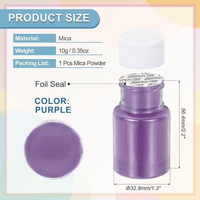 uxcell 10g/0.35oz Cosmetic Grade Mica Powder, 600 Mesh Mica Powder Natural Resin Epoxy Pigment Powders for Casting Resin, Candle Dye, DIY Nail Polish and Lip Gloss, Purple