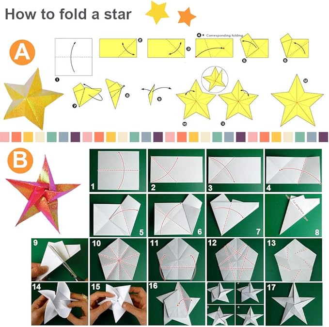 UCEC 50 Sheet Shiny Origami Paper 10 Colors Square Iridescent Origami Paper, Decoration Glitter Square Folding Papers for Kids Arts & Crafts Projects