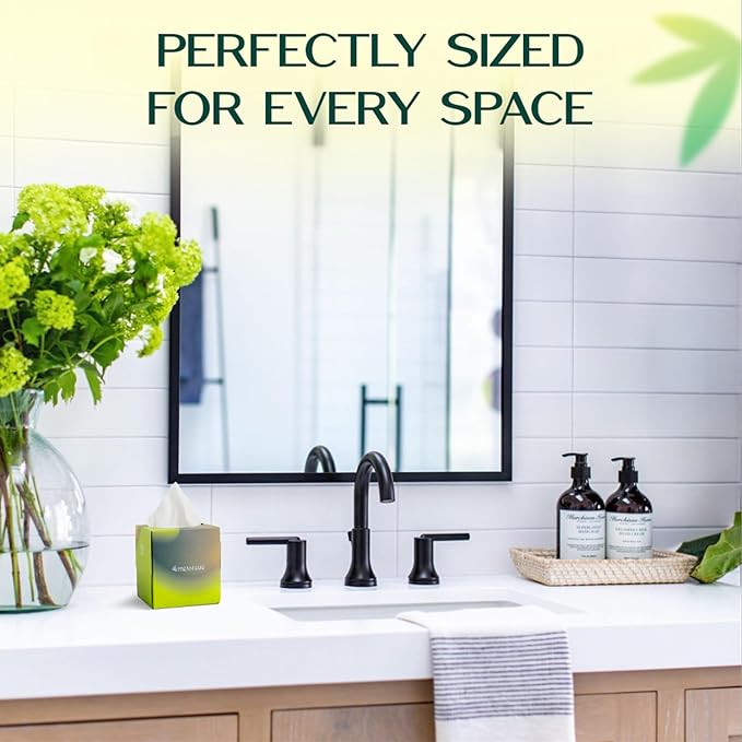 Bamboo Facial Tissue | 3-Ply Strong | Lint-Free, Fragrance-Free | Gentle for Sensitive Skin | BPA & PFAS-Free, FSC Certified | 8 Cube Boxes (480 Sheets) | PALM NAKI