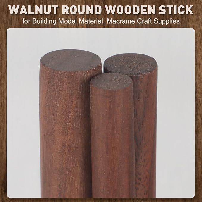 32Pcs 7 Size Walnut Wooden Dowel Rods 11.8 Inch Long Wooden Dowel Rods Sticks 4/6/8/10/12/15/18mm Wood Sticks for Crafts Unfinished Round Sticks for Crafts and Woodworking Building Material