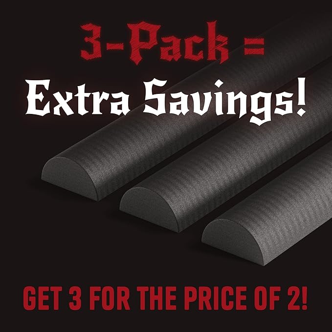 The Foamory's No Waste Half Round EVA Foam Dowel. 3 Pack of 5-25mm x 1M High-Density Black Craft Foam Sticks. Pre-Cut, Paint Ready for Cosplay Armor Trim, Weapon and Costume Design. Time Saving Bevel