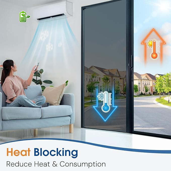 Homein One Way Privacy Window Film with Tool Window Tint for Home See Out Not in Heat Control Sun Blocking Mirror Reflective Anti UV Covering Static Cling No Glue Black-Sliver 35.4 x 78.7 inch