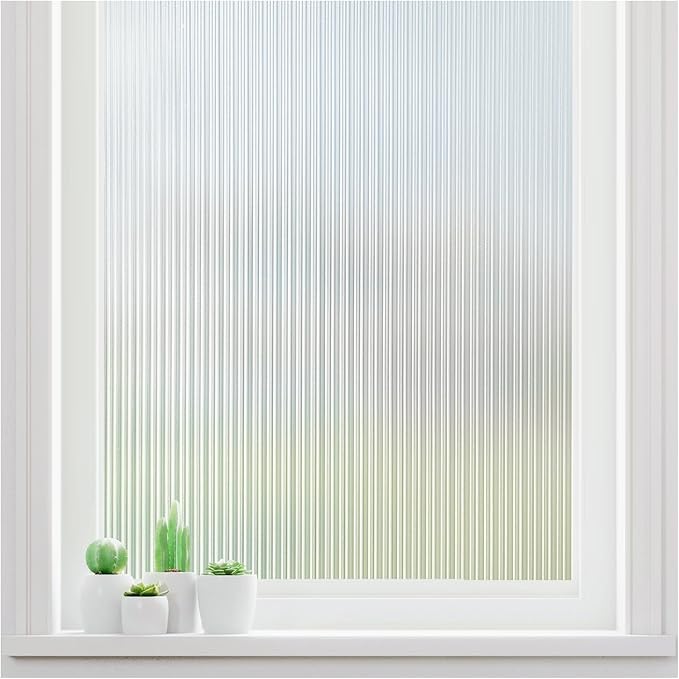 Haton Reeded Glass Window Privacy Film, Frosted Glass Window Film, Static Cling UV Blocking Stickers, Decorative Removable Cover for Bathroom Door Office, Non Adhesive 35.4" x 118.1"