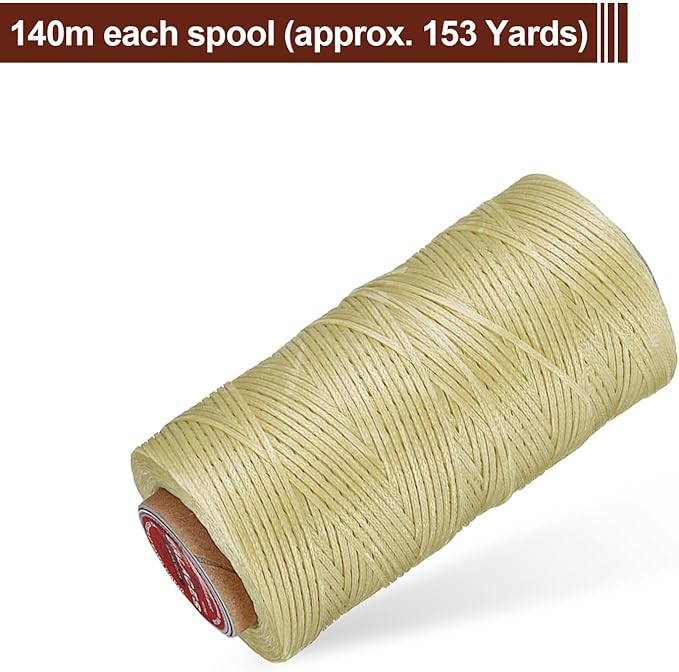 uxcell Flat Leather Sewing Waxed Thread, 140m / 153 Yards Polyester Wax String, 300D Wax Stitching Cord for Leather Crafts, Bookbinding, Bracelets Braided, Apricot