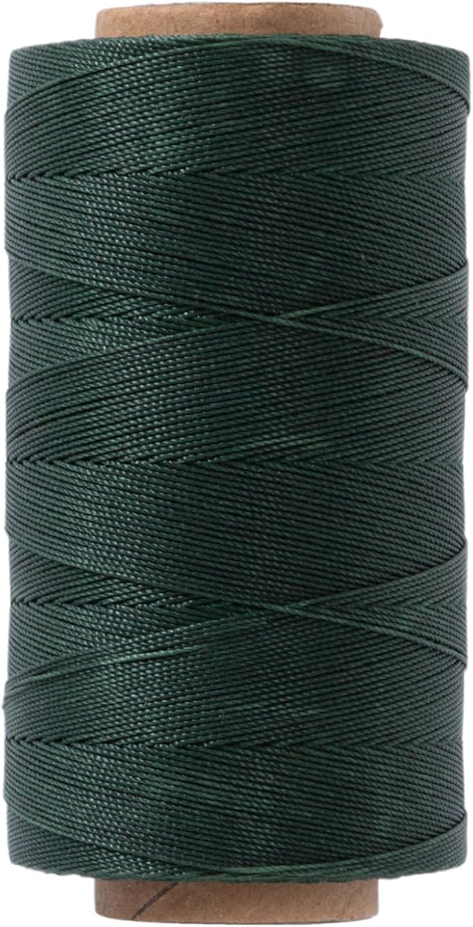 Round Waxed Polyester Thread 0.55mm, 440 Yards, Dark Green, Stiff 3 Ply Leather Wax String for Hand Sewing, Beading, Knotting, Book Binding, Upholstery, Macrame Jewelry and Bracelets Making