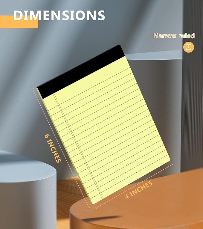 Yellow Legal Pads, Note Pads, 4 x 6 Inch, 8 Pack, 30 Sheets/Pad, Narrow Ruled, Small Notepads Yellow Paper, Micro Perforated Memo Pads, Lined Writing Pads of Paper, Mini Pocket Size Scratch Pads 4x6