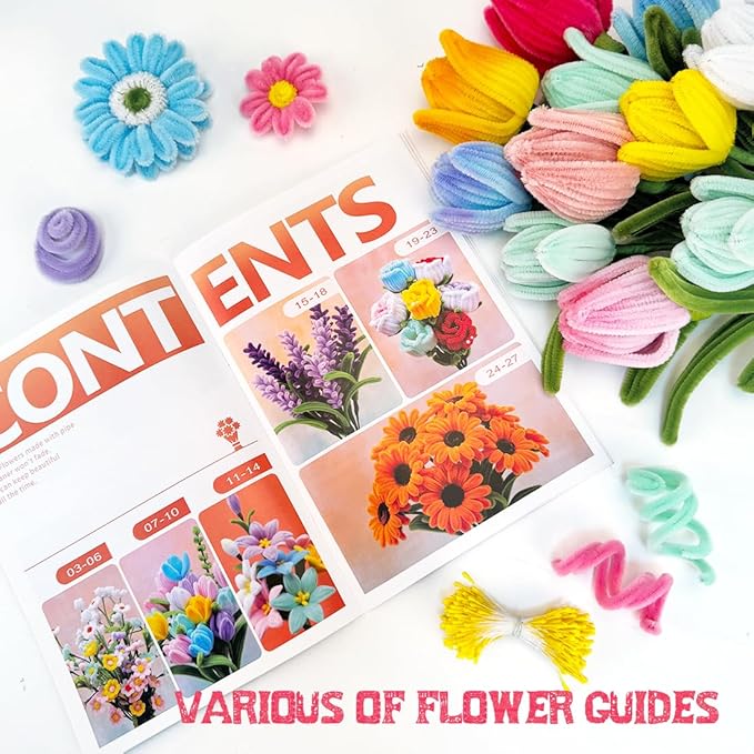 IOOLEEM Pipe Cleaners, 480pcs Multi-Colored, Flower Making Kit, Arts and Craft Supplies, Ideas for Art Project Activity.