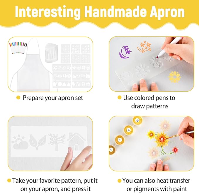 36PCS DIY Kids Chef Hat and Apron Set Kids Painting Aprons with Colored Pen and Crafts Template for Baking Painting Craft