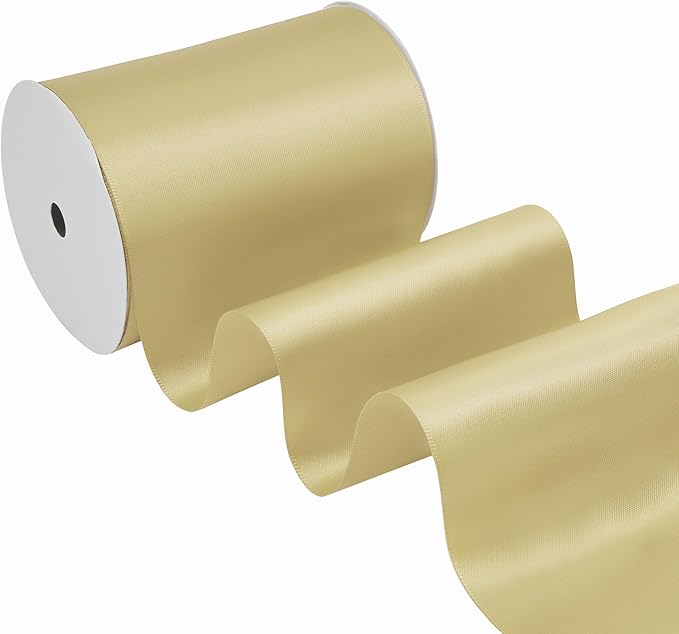 Champagne Gold Satin Ribbon 4 Inch X 15 Yards Solid Color Double Faced Ribbons Perfect for Crafts Wedding Decor Bow Making Arts Sewing and More