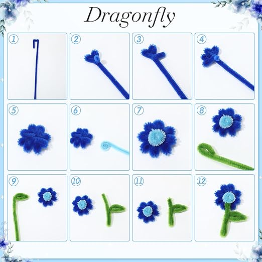 DaisyInner 700 Pcs Halloween Fall Pipe Cleaners Craft Bulk Pastel Chenille Stems Flower DIY Gradient Colored Fluffy for School Classroom Thanksgiving Christmas Party Supplies(Blue Theme)