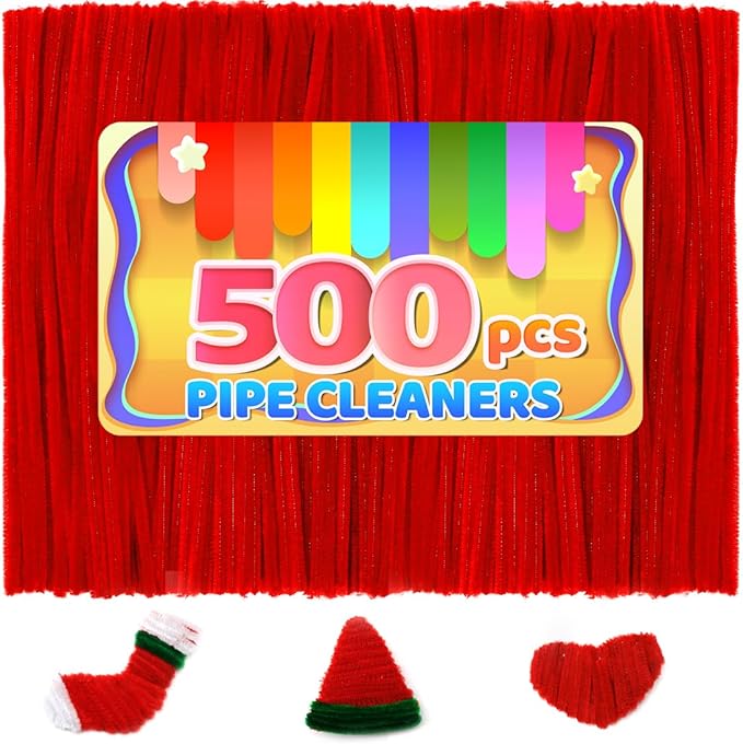 Iooleem 500pcs Red Pipe Cleaners, Chenille Stems, Pipe Cleaners for Crafts, Pipe Cleaner Crafts, Art and Craft Supplies.
