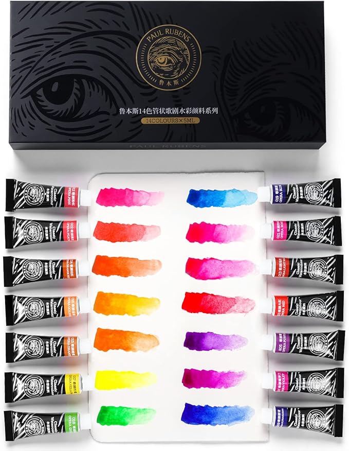 Paul Rubens Watercolor Paint 14 Vibrant Neon Colors Watercolor Tubes, 5ml Each Tube, Art Supplies for Watercolor Painting, Comic, Illustration, Decoration