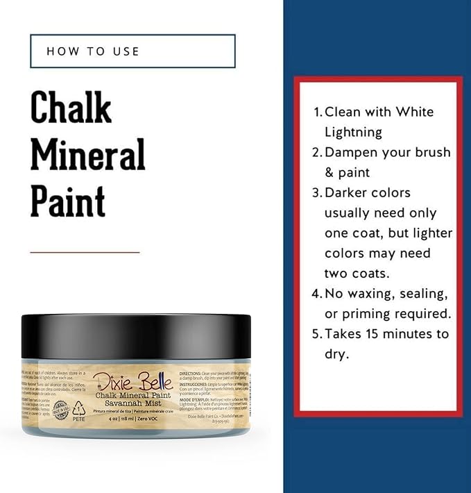 Dixie Belle Paint Company Chalk Finish Furniture Paint - Savannah Mist (4oz) - Matte Cloudy Blue Chic Chalk Mineral DIY Furniture Paint