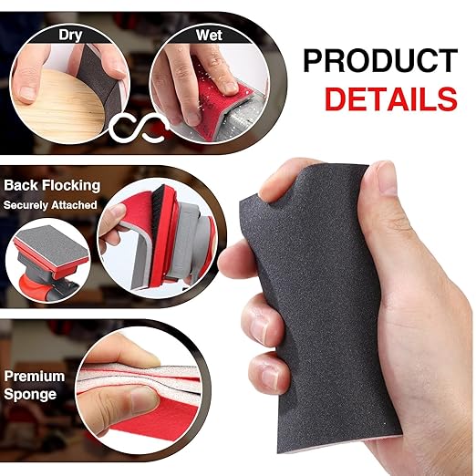 30-Pcs 3x4 Inch 320 Grit Sanding Sponge Set, Soft Foam Hand Sanding Blocks, Ultra-Fine Wet/Dry Sandpaper for Wood, Metal, Drywall, Furniture Polishing