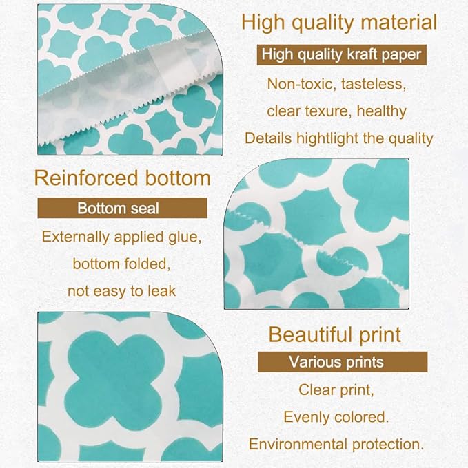 KEYYOOMY 200 Pcs Teal Blue Candy Buffet Bags - Small Polka Dot Paper Treat Bags for Wedding & Birthday Party (5 x 7 inch)