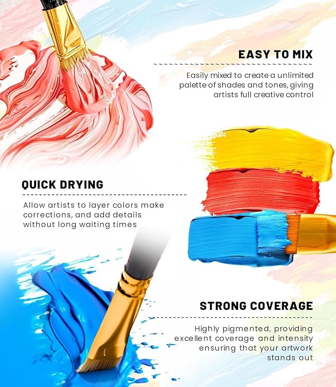 64 PCS Acrylic Paint Set with 12 Brushes, 2 Knives & Palette, 48 Colors (2oz/60ml) Art Craft Paint for Adults Kids Artists Beginners, Halloween Pumpkin Canvas Ceramic Rock Painting Kit