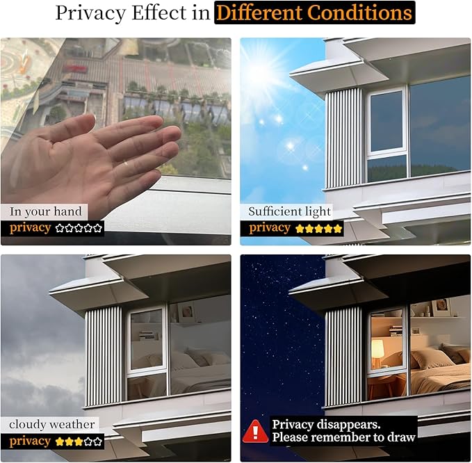 Niviy One Way Window Privacy Film with Installation Tools, Window Tint for Home, Reflective Window Film See Out Not in for Home Office,Black Silver, 29.5 Inch X 78.7 Inch