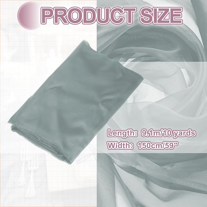 MECCANIXITY Iridescent Sheer Organza Fabric, 10 Yards x 59 Inches Solid Holographic Shiny Fabric Organza Cloth for Wedding, Curtains, Costume, Photo Background, Grey