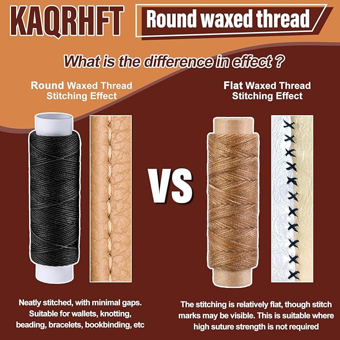 0.55 mm 54 Yards Leather Thread for Sewing, Round Waxed Thread for Stitching, Bookbinding, Bracelet, Braiding (Black)