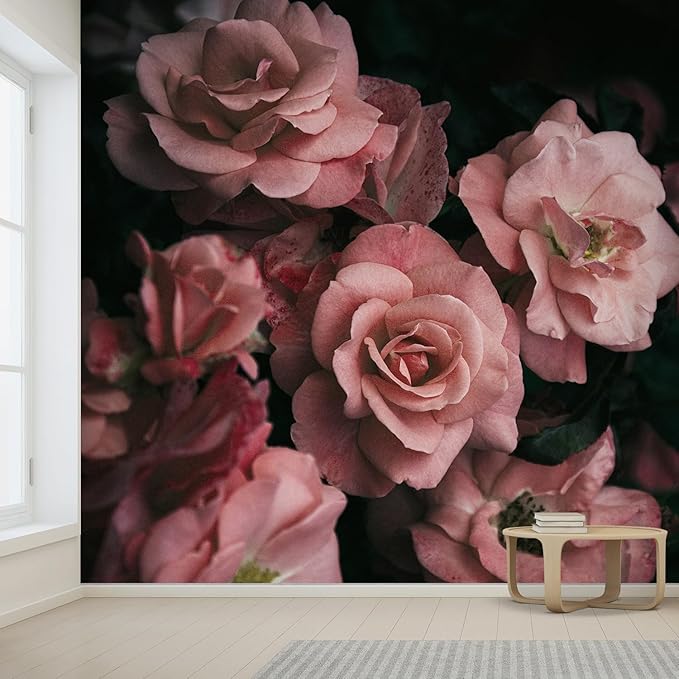wall26 Wall Sticker/Wall Mural Dark Rose Flower Blossoms Nature Wilderness, Not Peel and Stick, Non-Woven Wallpaper Decorative for Bedroom, Living Room, Office - 96x120 inches