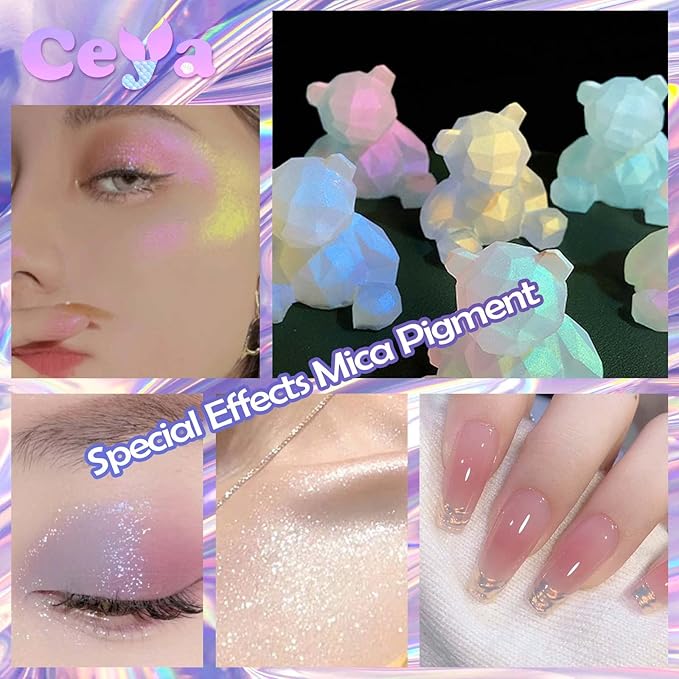 Ceya Interference Mica Powder, 1.8oz/ 50g Ghost Gold Chrome Nail Powder, Cosmetic Grade Pearlescent Effect Color Shift Pigment for Epoxy Resin, Makeup, Nail Polish, Soap Dye, Candle Making,Slime,Paint