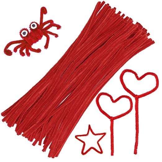 60 PCS Red Pipe Cleaners,Pipe Cleaners Chenille Stem,Pipe Cleaners Bulk,Art Pipe Cleaners for Creative Home Decoration Supplies and Crafts Project