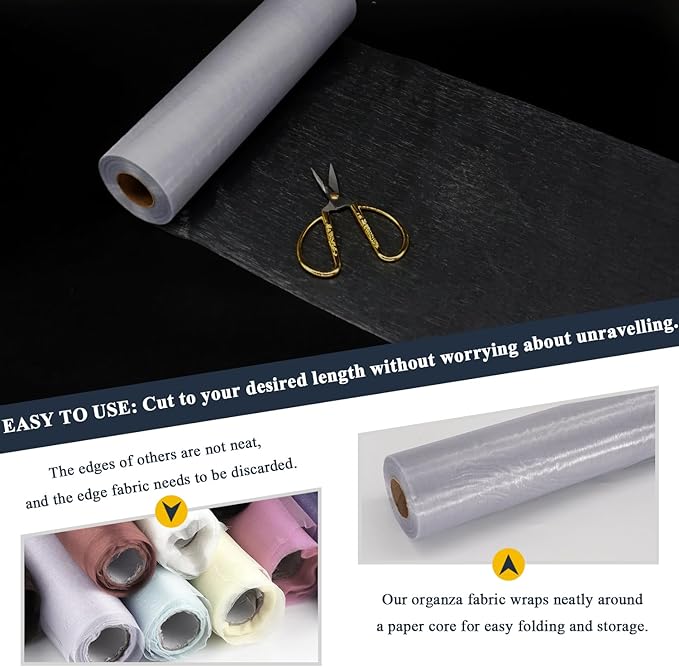 Silver Organza Tulle Fabric Rolls, Crystal Organza 12" by 50 Yards (150 ft) Sheer Nylon Silky Shiny Netting Spool Bolt for DIY Craft Table Runner Wedding Baby Shower Party Decor (Silver)