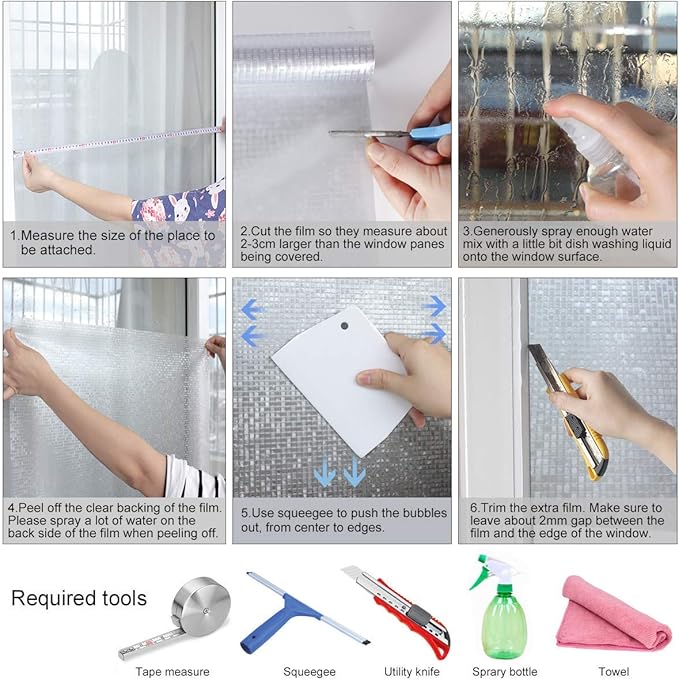 HIDBEA 3D Window Privacy Film - Rainbow Decorative Clings, Heat Control Vinyl Glass Tint, Mosaic Patterns - 17.5 x 78.7 Inches