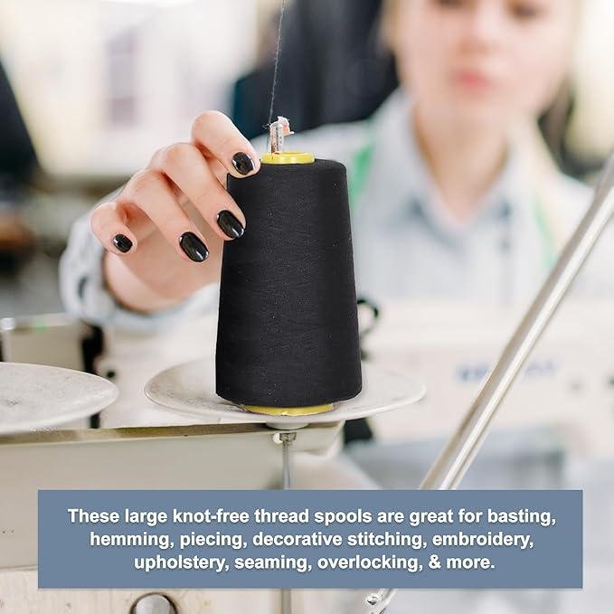 Mandala Crafts 4 Pack of Serger Threads Cones Spools - 20S/2 24000 Yards Polyester Silver Gray Threads for Sergers Machine and Overlock Quilting Sewing Machine
