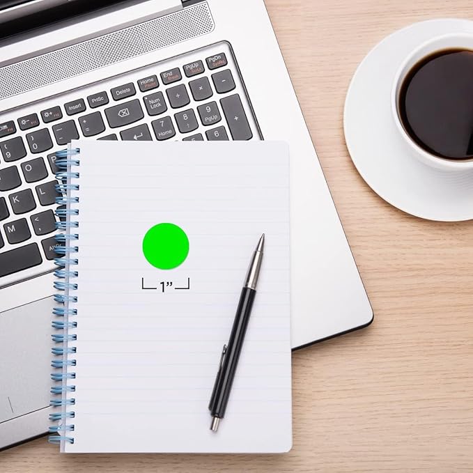 ChromaLabel 1 Inch Round Colored Stickers, High Visibility Removable Color Coding Labels, Easy to Write On Colored Sticker Dots - 1000 Stickers per Dispenser Box, Matte Finish Fluorescent Green