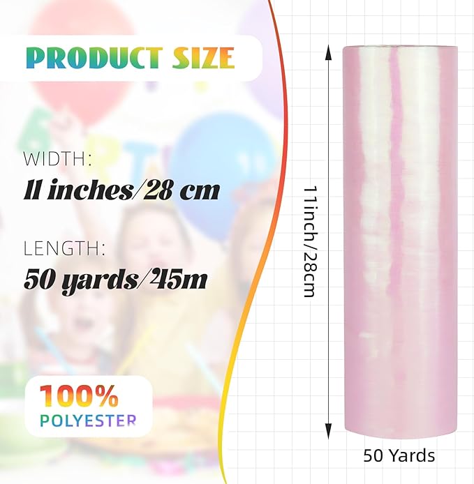 Crystal Organza Fabric Tulle 11 Inch by 50 Yards Sheer Tulle Rolls for DIY Craft Wedding Party Baby Shower Decor Gift Wrapping Party Supplies (Fantasy Pink)