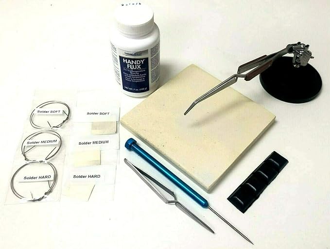 Soldering Kit for Jewelry Making Handy Flux 3rd Hand Base Fiber Grip Tweezers Silver Wire and Sheet Ceramic Board Soldering Pick